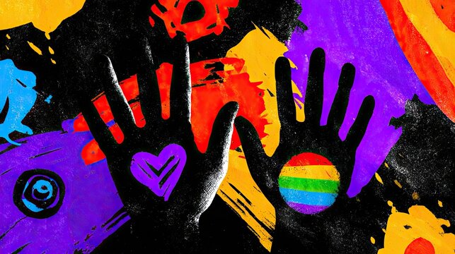 Colorful handprints abstract art background