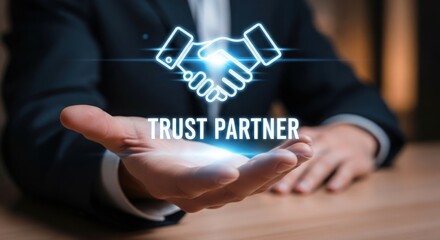 Businessman showing trust partner handshake icon