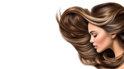Fototapeta premium Long Brown Hair Flowing on Transparent Background