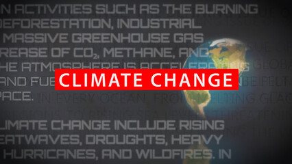 Smooth looping view of 'Climate Change' text over soft-focus environmental headlines, ideal for eco-friendly campaigns or climate reporting visuals.