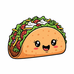 Adorable Cartoon Taco with Sparkling Eyes and a Smiling Expression.