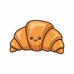 Adorable Cartoon Croissant with Smiling Face and Glossy Texture.