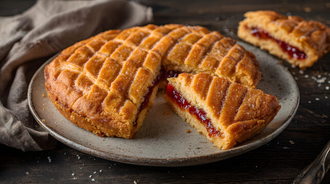 Delicious Basque Cake with Buttery Crust and Sweet Filling on Rustic Plate