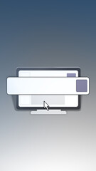 Vertical format illustration of a computer screen with blank user interface and pixelated cursor, set on a smooth gradient backdrop, modern and clean style for tech concepts or app mockups.