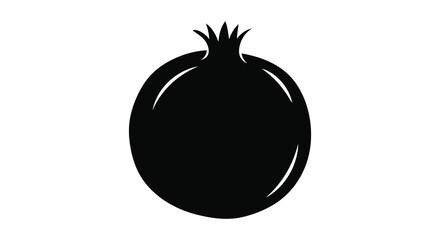 Simple black graphic of a rounded shape resembling fruit silhouette