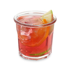 Tasty fruity punch in glass isolated on white