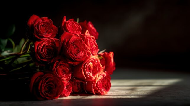 Bouquet of red roses with cinematic spotlight