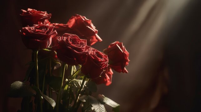 Bouquet of red roses with cinematic spotlight