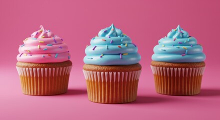 Three delightful cupcakes with colorful frosting, perfect for celebration