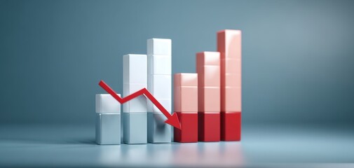 The declining trend represented by a 3D graph with red arrow.