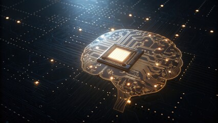 A digital representation of a brain intertwined with circuit patterns, symbolizing the fusion of artificial intelligence and human cognition.