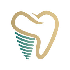 Golden tooth implant logo with teal gradient stripes dental dentistry