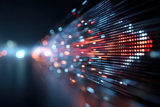 Abstract digital stream, blurred city lights