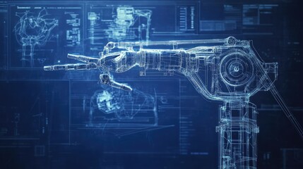 robot blueprint style animation of a surgical robot