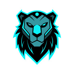 Obraz premium robotic lion mascot logo icon with neon eyes vector art