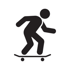 Skateboarder icon, simple black silhouette of a person on a skateboard. Vector symbol for skating, urban sport, and youth culture.
