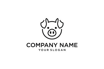 Pig head outline logo design vector template