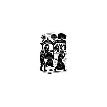 Scene of new bride and son-in-law riding a palanquin- পালকি 