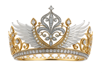 Ornate golden and silver crown with wings isolated on black background isolated on white background isolated on transparent background