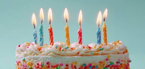 The Colorful Birthday Cake with Candles Ready to Celebrate
