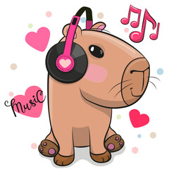 Cute Cartoon Capybara with headphones
