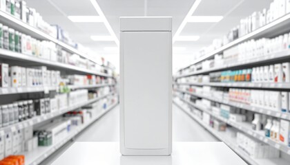 White Product Display in Pharmacy Aisle