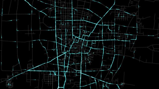 Urban Traffic Flow Map Simulation in Baoding, China, GPS Smart city route Transportation