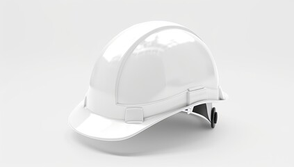 A pristine white hard hat, angled slightly to the left, sits on a plain white background, showcasing its smooth, unblemished surface and simple design