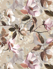 3D Botanical Flower Seamless Allover Pattern Digital Design