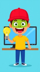 Child with a lightbulb and a mask