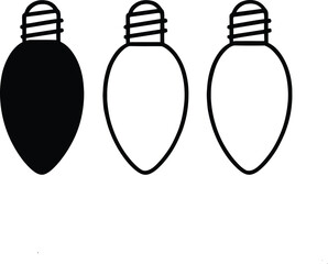 Stylized light bulb icons in black, filled and outlined design representing activation states, minimalist vector for UI, concept art, stock illustration, interface design