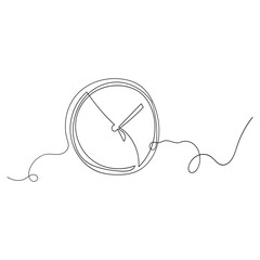 Fototapeta premium Clock with arrow. One thin line continuous symbol on the theme of time deadline morning time to work on transparent background. Save your time concept timer. Minimal design element
