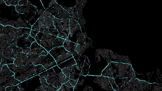 Urban Traffic Flow Map Simulation in Dar Es Salaam, Tanzania, GPS Smart city route Transportation