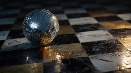 Disco Ball on Checkered Floor: A Still Life