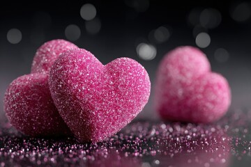 Obraz premium Pink sugared hearts on a dark background