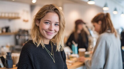 Smiling Woman in Coffee Shop