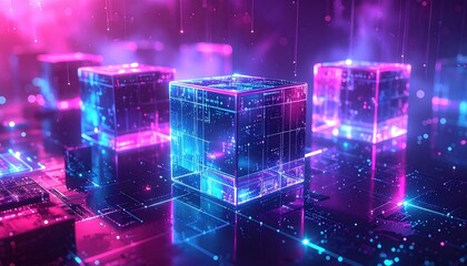 Blue technology illustration with glowing aurora and stars in the dark night sky