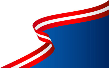 Waving Red and White Ribbon on Blue Background