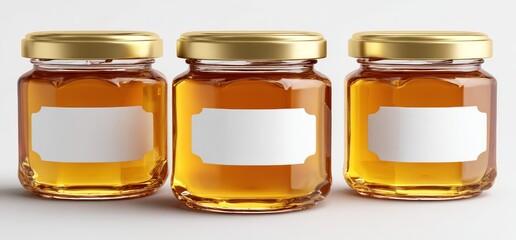Three Honey Jars with Blank Labels, Ready for Your Brand