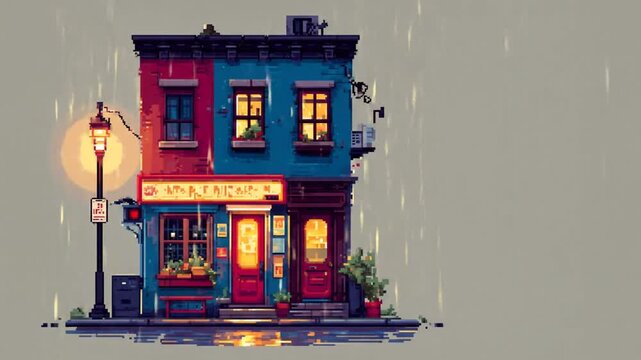 Pixelated building rain