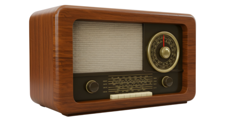 Classic retro wooden radio receiver isolated for nostalgia and vintage design. isolated PNG with Transparent Background