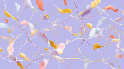 Abstract Colorful Background with Fluid Shapes and Organic Lines in Soft Pastel Tones on Lavender Canvas