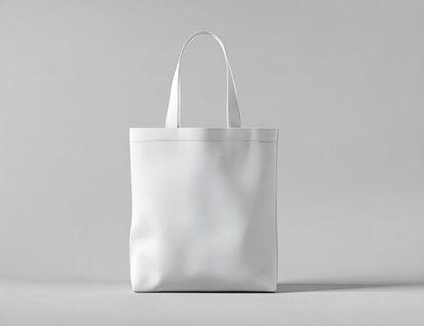Blank white tote bag on gray background