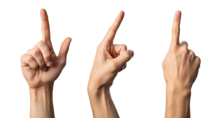 Three Hands Pointing Up Fingers Extended Reaching for the Sky Gesture of Unity Direction and on transparent background