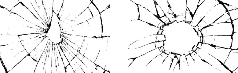 Glass crack Vector collection on transparent. cracked glass effects featuring jagged broken lines, impact cracks, fissures, and smashed textures. Ideal for graphic design, realistic art, and digital.