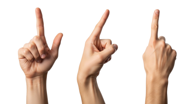 Three Hands Pointing Up Fingers Extended Reaching for the Sky Gesture of Unity Direction and on transparent background