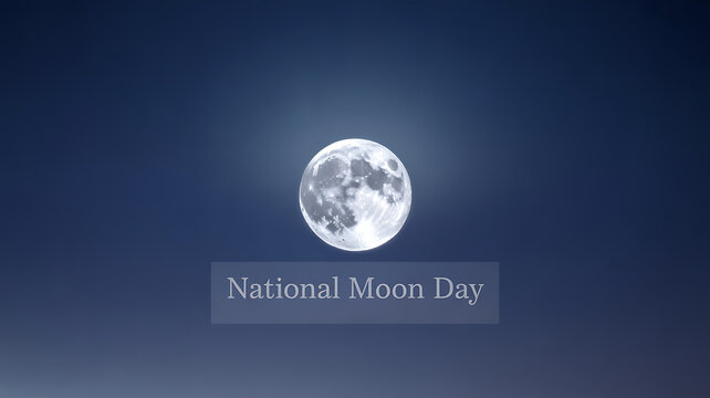 Full moon glowing in the night sky with 'National Moon Day' text overlay