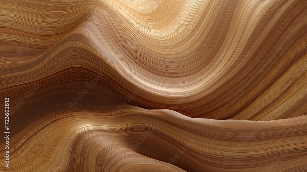 Poster abstract flowing waves of smooth brown and beige texture with elegant curves and gentle gradients in