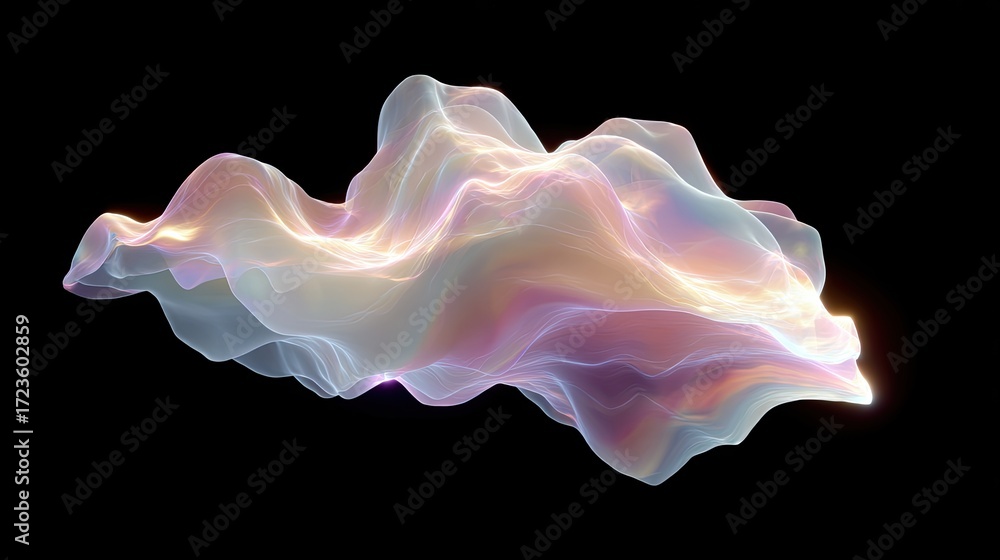 Poster ethereal abstract flowing waves in soft pastel colors on a black background for creative use