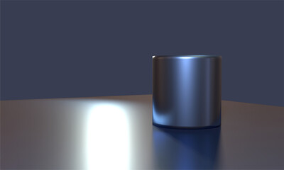 Minimal 3D metallic silver cylinder on glowing futuristic background scene